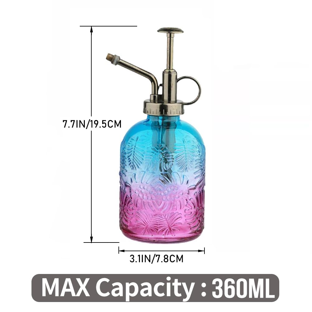 35 oz/1000 ml Metal Indoor Small Watering Can with Long Spout for House Plants Decorative, 12 oz/360 ml Glass Plant Mister Spray Bottle for Bonsai Garden Flowers