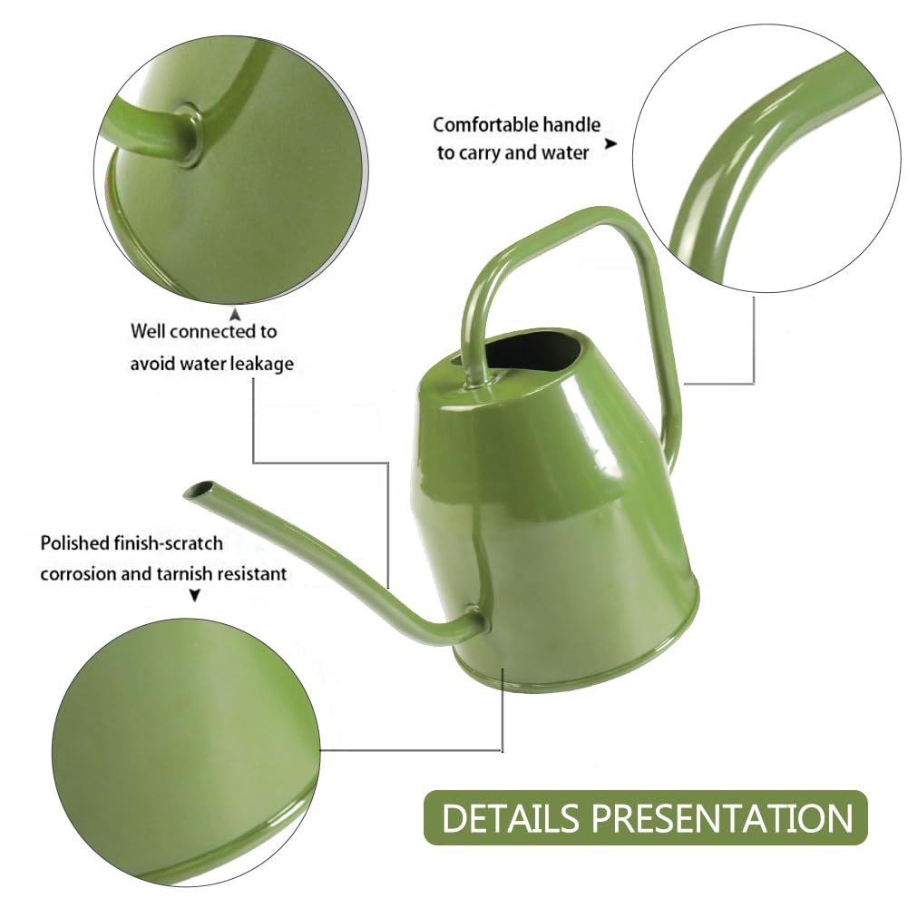 35 oz/1000 ml Metal Indoor Small Watering Can with Long Spout for House Plants Decorative, 12 oz/360 ml Glass Plant Mister Spray Bottle for Bonsai Garden Flowers(Green)