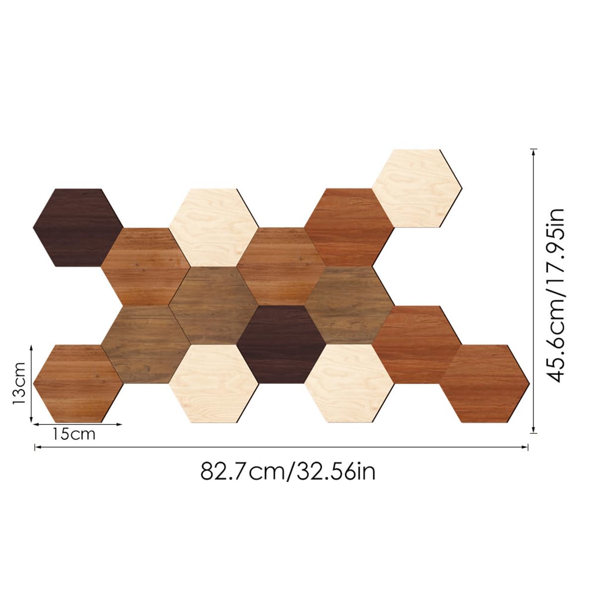 Wooden Multi Color Wall Art Decals, 15 PCS 3D Hexagon Wall Tiles for Office, Living Room, Bedroom, Home
