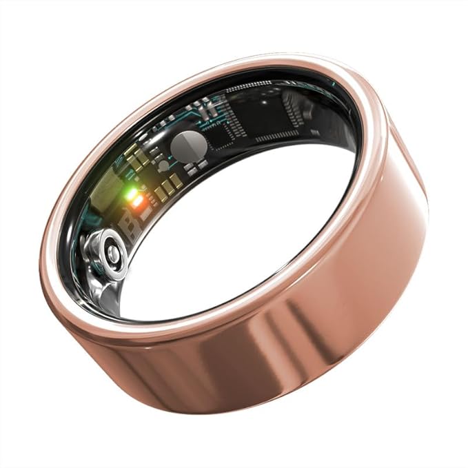 Smart Ring Health Monitoring 5ATM Waterproof Fitness Tracker with Glossy Titanium Surface Blood Oxygen/Sleep/Stress Tracking Women?™s Cycle Prediction Sport Ring Compatible with iOS/Android Yellow 12