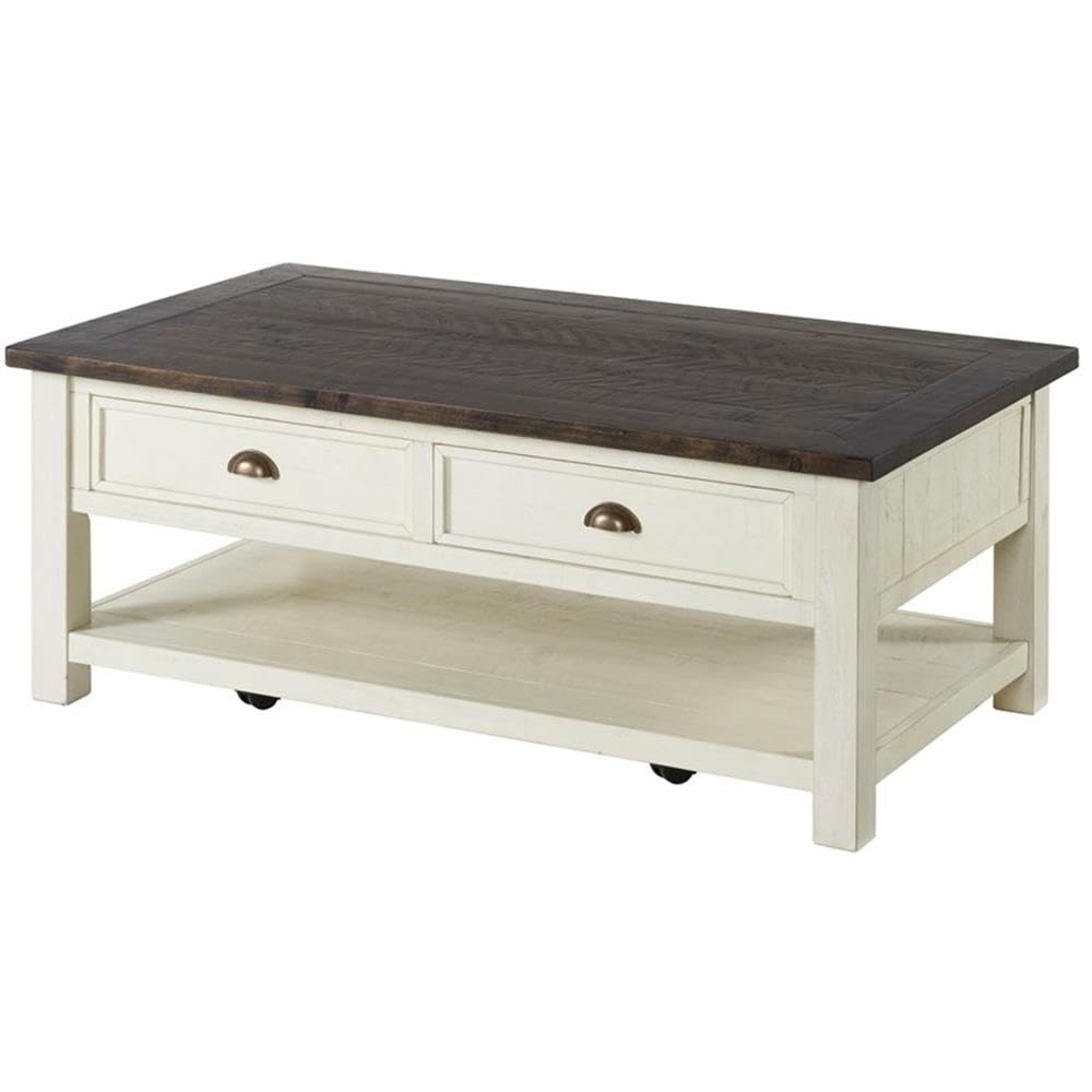 Martin Svensson Home Solid Wood Coffee Table, Cream White with Brown Top