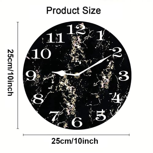 Houseuse Black Marble Wall Clock Modern Stylish Clock for Living Room, Battery Operated Easy to Read Bedroom, Bathroom and Kitchen Housewarming Seasonal Shop Hotel Round 10"