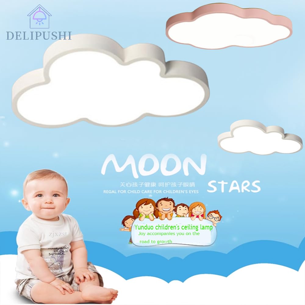 DELIPUSHI Cloud Lights for Ceiling White 26" 54w Close to Ceiling Light Fixtures with Remote Cloud Shaped Led Ceiling Lamp Flush Mount Lighting Fixture for Girls Children's Room/Kindergarten