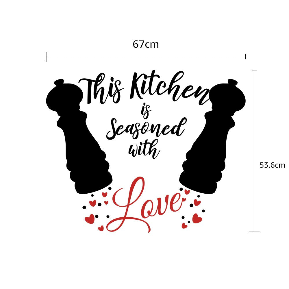 Funny Family Kitchen This Kitchen is Seasoned with Love Vinyl Wall Art Decal Sticker, Family Home Decor Removable Vinyl for Dining Room Living Room Blank Wall (11.8''×23.6'')