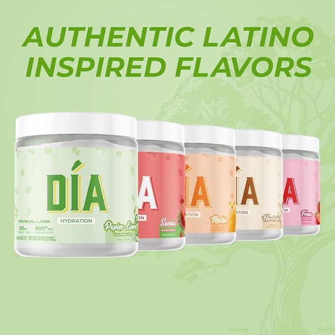 Primeval Labs Dia Hydration Electrolyte Powder | Vitamin C + Zinc, Taurine & Electrolytes | Low Sugar Daily Hydration Drink | 40 Serving Tubs | Pepino Limon