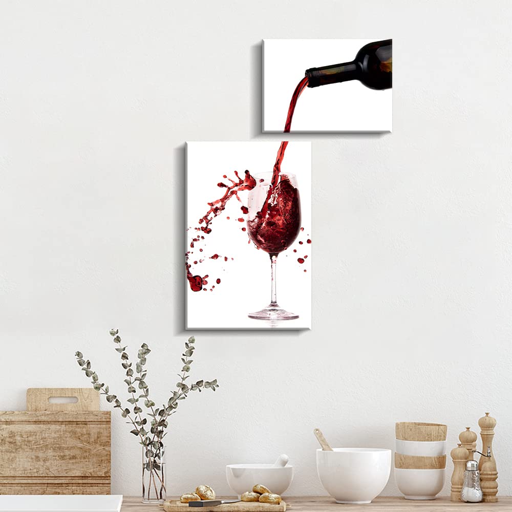 Pinetree Art Wine Wall Decor for Kitchen Modern Kitchen Wall Art Dinning Room Wall Decor 2 Panels Wine Canvas Art for Home Kitchen Decoration (wine a bit)