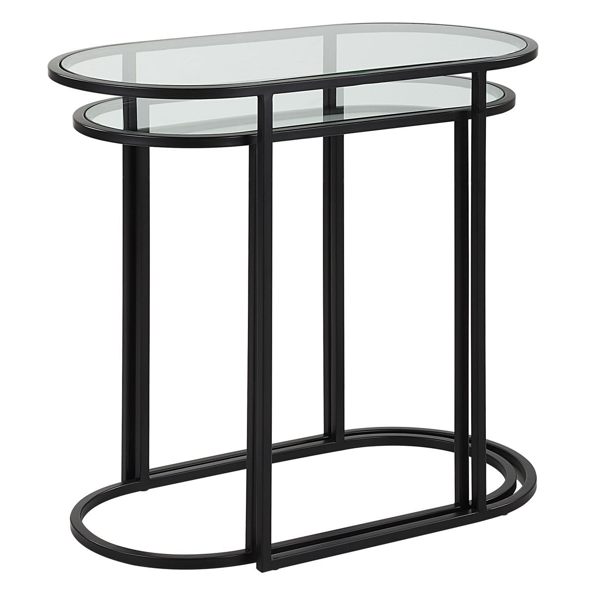 Haus Appeal Apricot Lane Nesting Tables (Set of 2) | Matte Black Finish | Iron/Glass Construction | Transitional Accent Furniture | Ideal for Living Rooms & Family Rooms | W23034