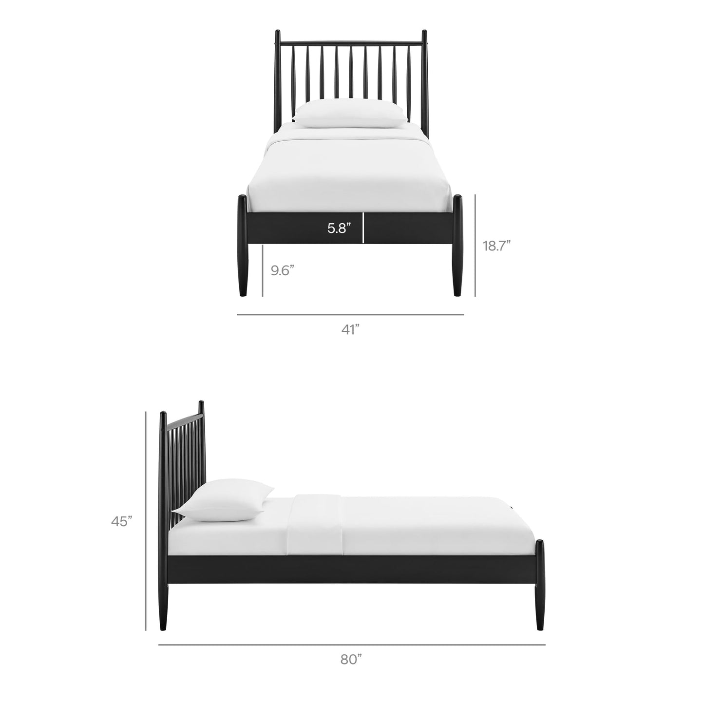 Modway Zane Twin Size Spindle Bed in Black – Solid Wood Platform Bed Frame with Headboard, No Box Spring Needed