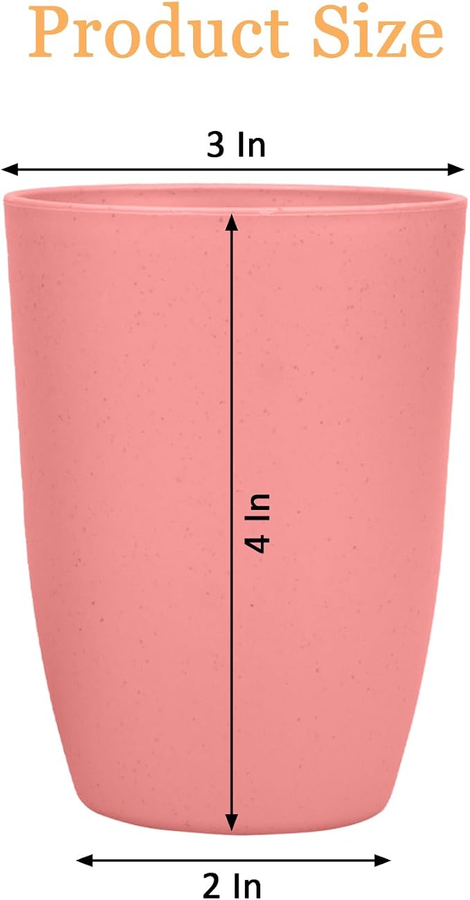 4Pcs Wheat Straw Cups, Unbreakable Drinking Cup, Reusable Cups Dishwasher Safe for Kitchen Party Camping, Color Pink