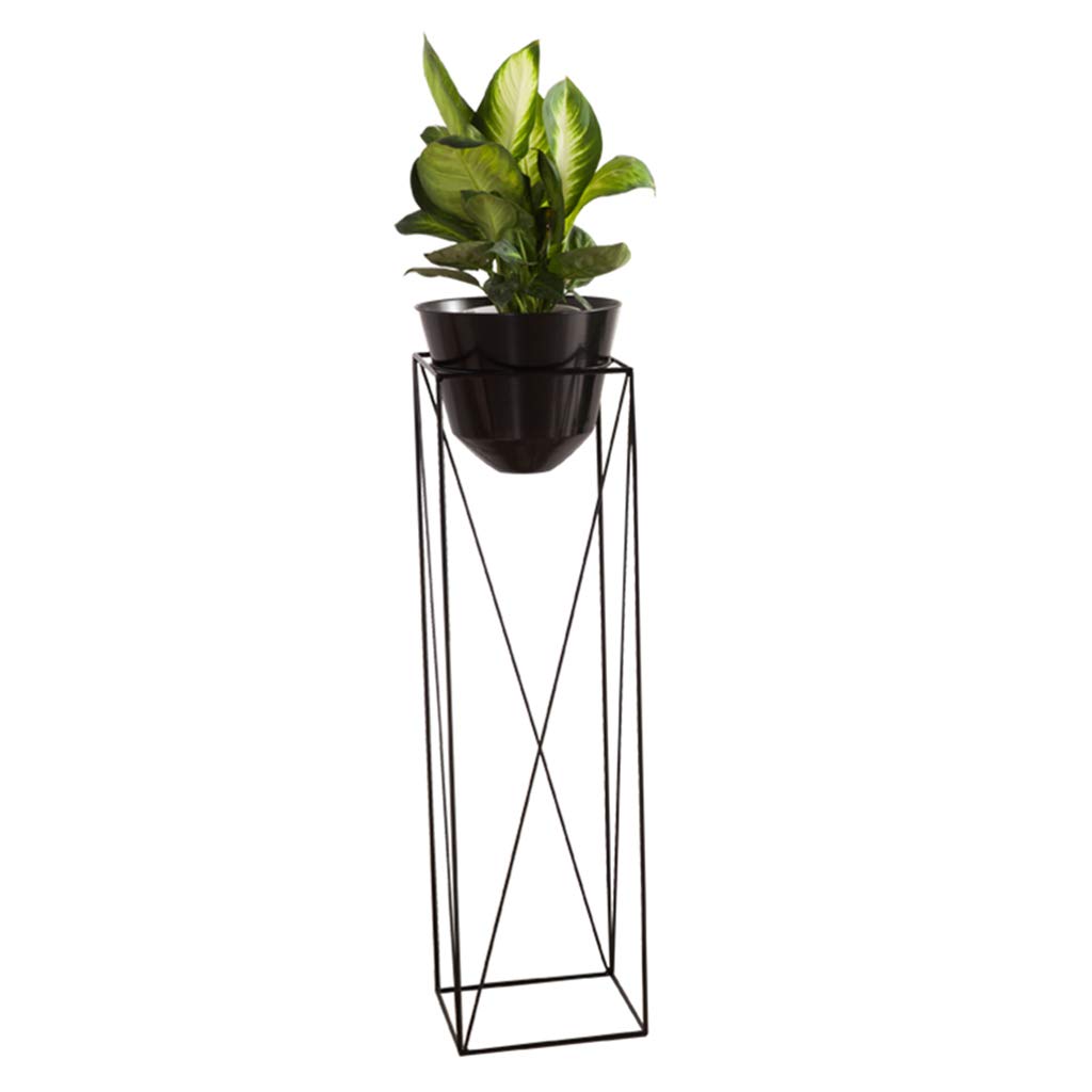 KAJIAO Metal Flower Rack Indoor/Outdoor Iron Art Plant Pot Stand Modern Balcony Decoration Herb Bonsai Shelf Living Room Office Home Decor-Black(L)