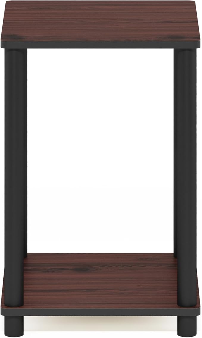 Furinno Turn-N-Tube Toolless Assembly Side Table, 2-Tier Brown End Table with Open Shelf, Night Stand, Bedside Table, for Living Room, Bedroom, Cherry Oak