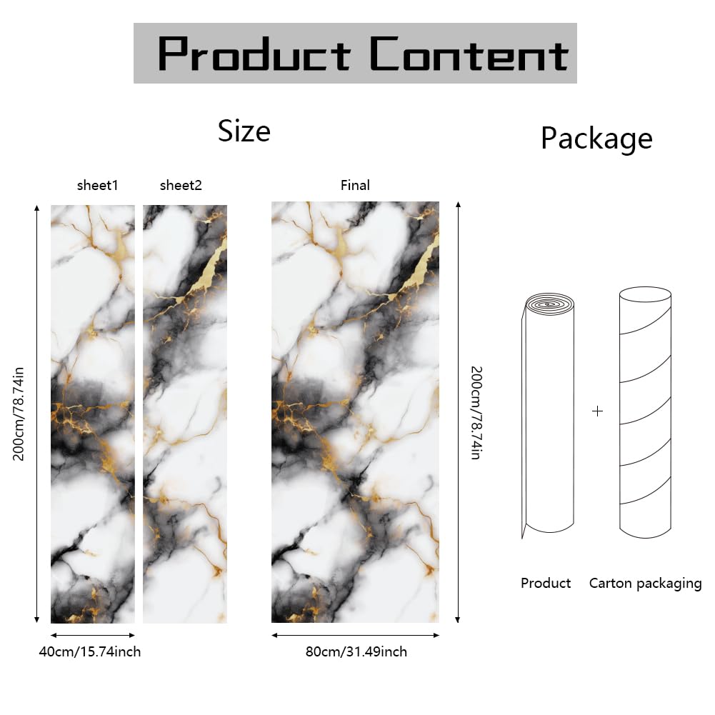 arricraft 2 Pcs Self-Adhesive Door Stickers, 31.5"x78.7" Marble Texture Pattern Door Murals Stickers PVC Removable Wallpaper Decoration for Bedrooms Living Room