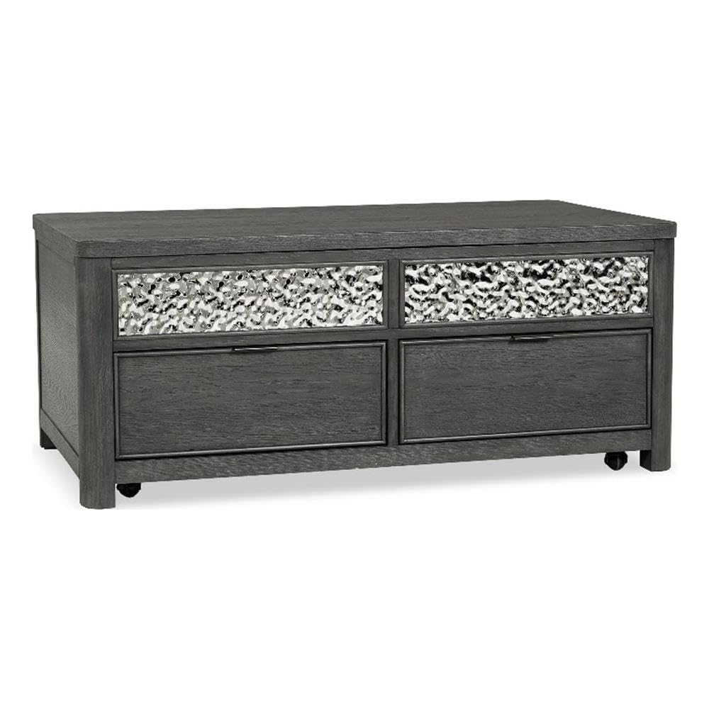 Furniture of America Selyra Modern Contemporary Solid Wood 46-inch Lift-top Rectangular Coffee Table with Dented Stainless Steel Accents, Wire Brush and Ball-Bearing Glides for Living Room, Ash Gray