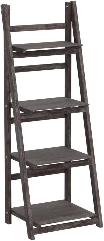 Ladder Shelf - Distressed Bookshelf - Leaning Bookshelf for Rustic Home Decor (Umber)