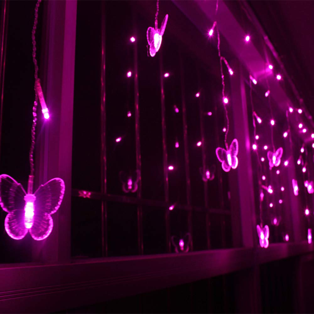 Lainin USB Powered String Light 13FT 96LED Curtain Light 16 Butterflies Strings 8 Mode Fairy Light Strip for Party Indoor Outdoor Room Garden Wall Wedding Christmas Xmas Decorations (Pink)