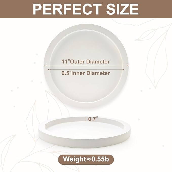 Candle Plate Holder Round Wooden Decorative Tray for Coffee Dinner Table Centerpiece Rustic Farmhouse Wood Trays Kitchen Counter White Living Room Home Decor for Bathroom Vanity Accessories Tray