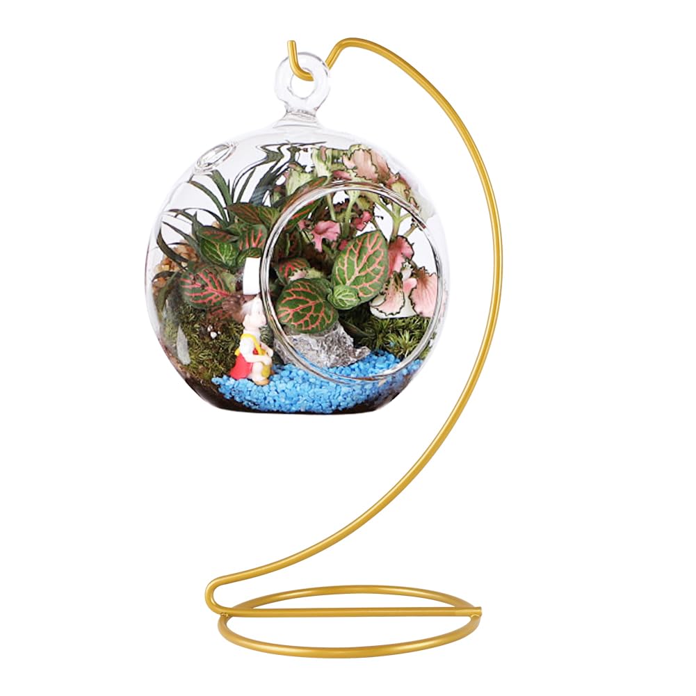 Fosinz 9 Inch Gold Ornament Display Stand, Metal Ornament Hanger Stand for Hanging Glass Globe, Air Plant Terrarium, Witch Ball, Christmas Ornament and Home Wedding Decoration (1, 9x4 Gold)
