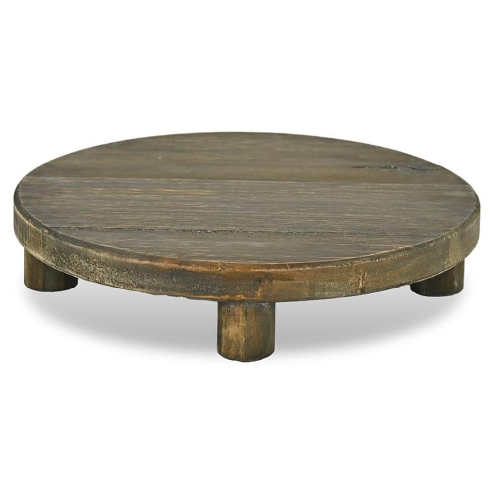 Pemberly Row 11.75" Round Wood Accent Stand, Dark Brown Finish, Handcrafted with 3-Leg Design, Rustic Style Tabletop Display Shelf for Plants, Candles, or Decor in Living Room or Office