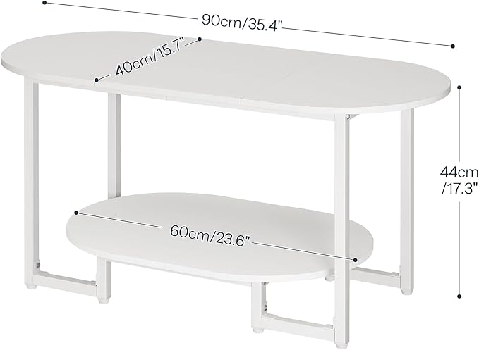 HOOBRO Coffee Table for Living Room, Oval Small Coffee Table with 2-Tier Open Storage Shelf, Industrial Cocktail Tea Table, Wooden Desktop Center Table, Farmhouse, Home Office, White WW09KF01
