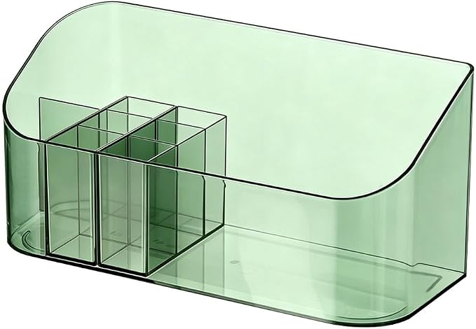 Makeup Tray Holder Organizer Cosmetic Display Case Tabletop Desktop Vanity Countertop Bathroom Wall Cabinet Medicine Storage Box 9 Dividers 2 Removable Women Ladies Girls Gifts Crystal Green 1 PACK