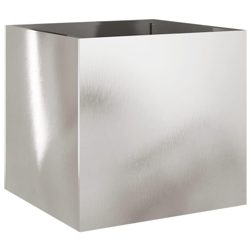 hliofuir Rectangular Stainless Steel Planter Set of 2 Silver Large 19.3x18.5x18.1 in Polished Indoor Outdoor Raised Garden Bed Box for Balcony Patio Living Room