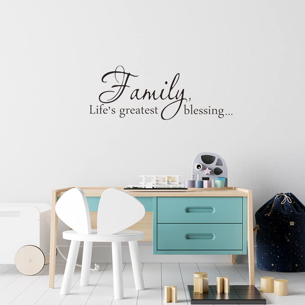Family Life's Greatest Blessing Vinyl Wall Decal, Removable Stickers for Home Art Decor, Inspirational Quote Saying for Living Room, Bedroom, 22 x 8.3