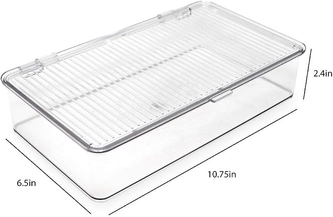 Isaac Jacobs Small Stackable Organizer Bin (10.75” x 6.5” x 2.4”) w Hinged Lid Clear Storage Box Home Office School Fridge Bathroom Kitchen Pantry Container BPAFree Food Safe (Small Clear)