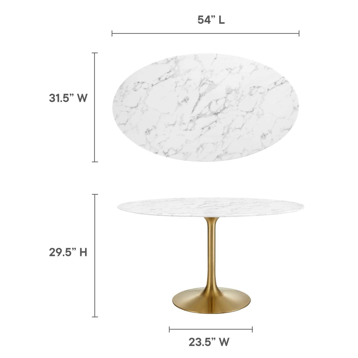 Modway Lippa 54" Oval-Shaped Mid-Century Modern Dining Table with Artificial Marble Top and Gold Base