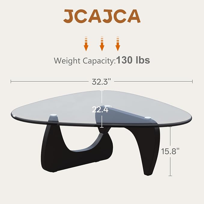 Coffee Table for Living Room Mid Century Modern Center Small Table with Glass Top and Wood, Black Transparent(32 Inch)