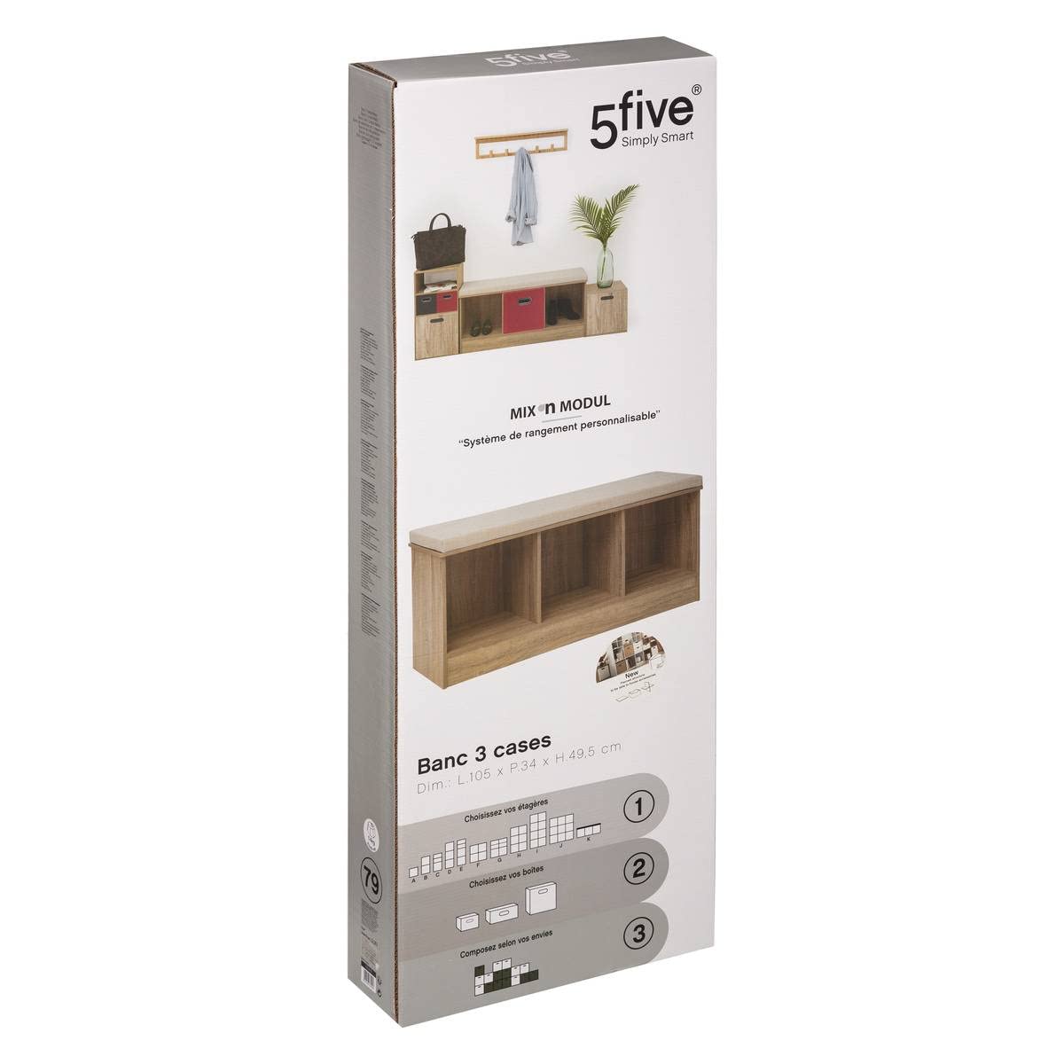 5 five simply smart 5five Bench 3 Cases Mix n Modul Natural Oak Effect