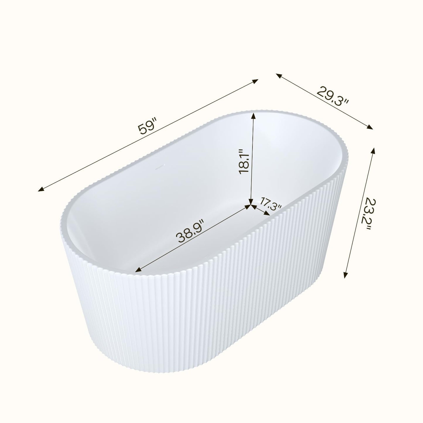 GarveeTech 59" Freestanding Acrylic Bathtub - Luxury Soaking Tub with Overflow Drain, CUPC Certified, Pleated Design, Glossy White, Easy Installation for Modern Bathroom