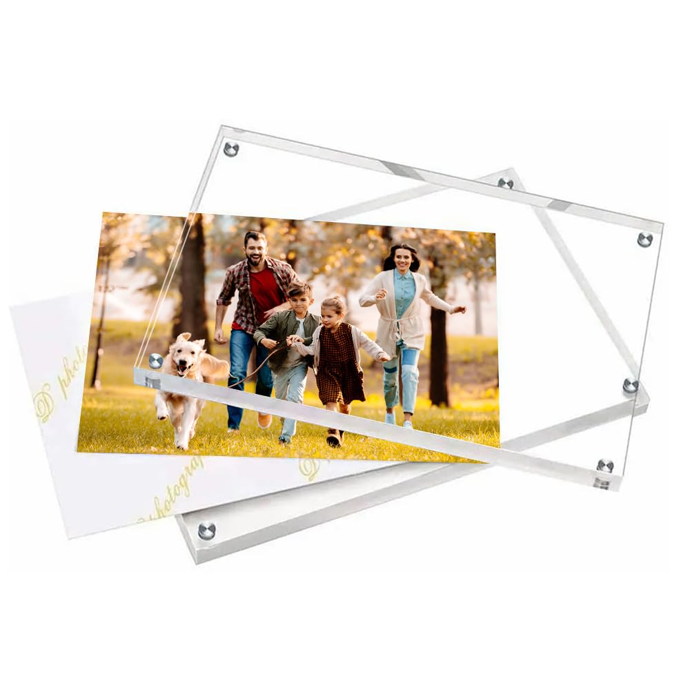 Airsnigi 5 x 7 Acrylic Picture Frames 8 Pack, Clear Picture Frames Frameless Magnetic Picture Frame Double Sided Magnetic Photo Frame Self Standing Desktop Display Stand for Bedroom Living Room Home