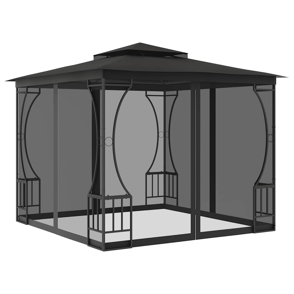Anthracite Gazebo with Mosquito Nets, 9.8'x9.8' Outdoor Canopy Tent, UV Proof Polyester Fabric, Steel Frame, for Patio, Backyard, Deck Lawn Structures