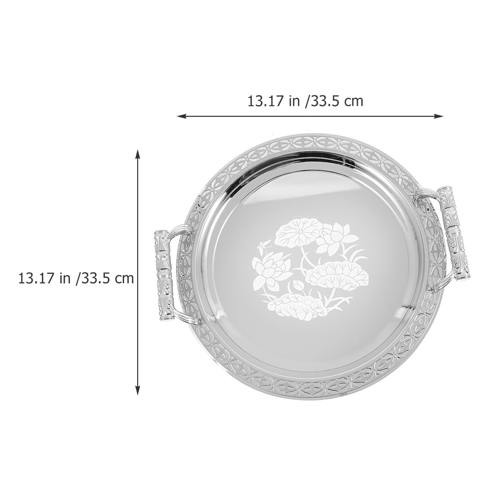 SHOWERORO European Style Round Pattern Serving Tray 13.18In Fruit Plate for Snacks Desserts and Home Storage Decorative Tray for Kitchen and Living Room