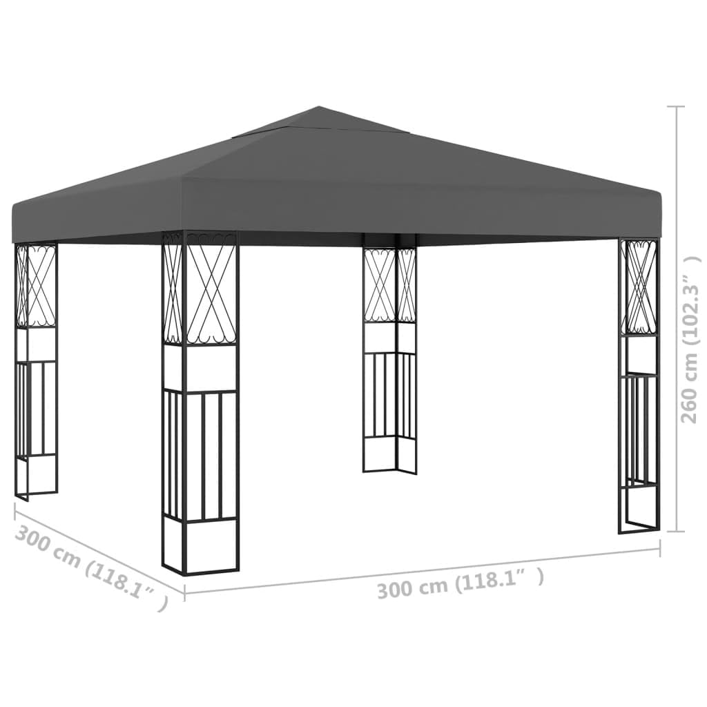 Gazebo Anthracite Polyester Fabric 9.8 x 9.8 ft, Outdoor Canopy Tent with Decorative Inlays, Square Patio Gazebo for Garden Lawn Structures