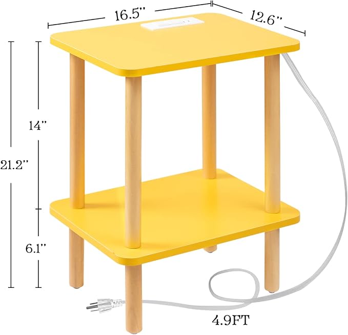 FORAOFUR Side Table, End Table with Charging Station, Small Bedside Table Side Table for Any Spaces, Minimalist Small End Table Living Room, Bedroom & Office with Two-Tier Open Storage