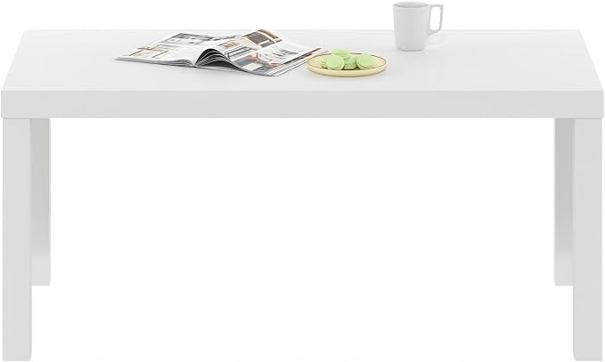 Furinno Classic Coffee Table, Modern Rectangle Coffee Table with 1.8 Inch Thick Tabletop, Side Table for Living Room, Home Office, Plain White