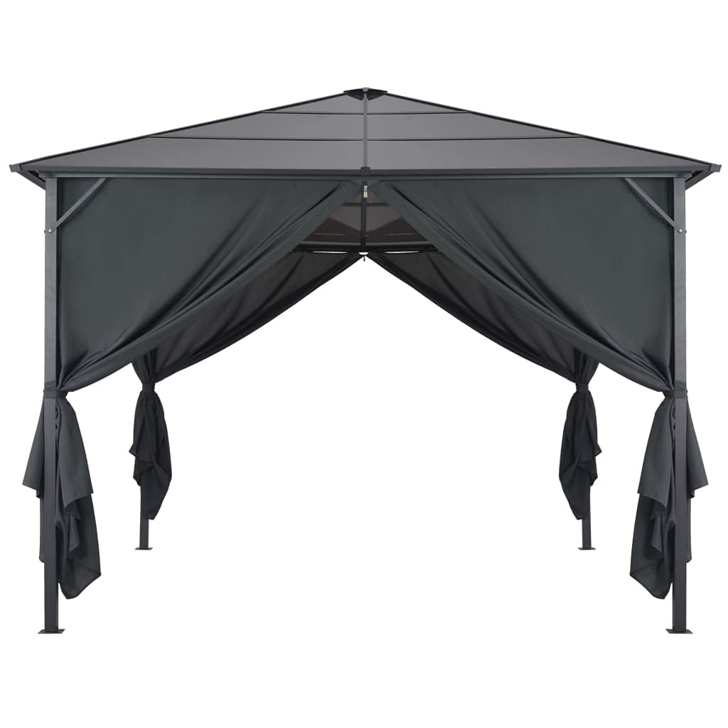 Gazebo with Curtain Aluminum 9.8'x9.8' Black, UV-Proof PC Roof, Outdoor Patio Canopy Tent for Events Outdoor Structures