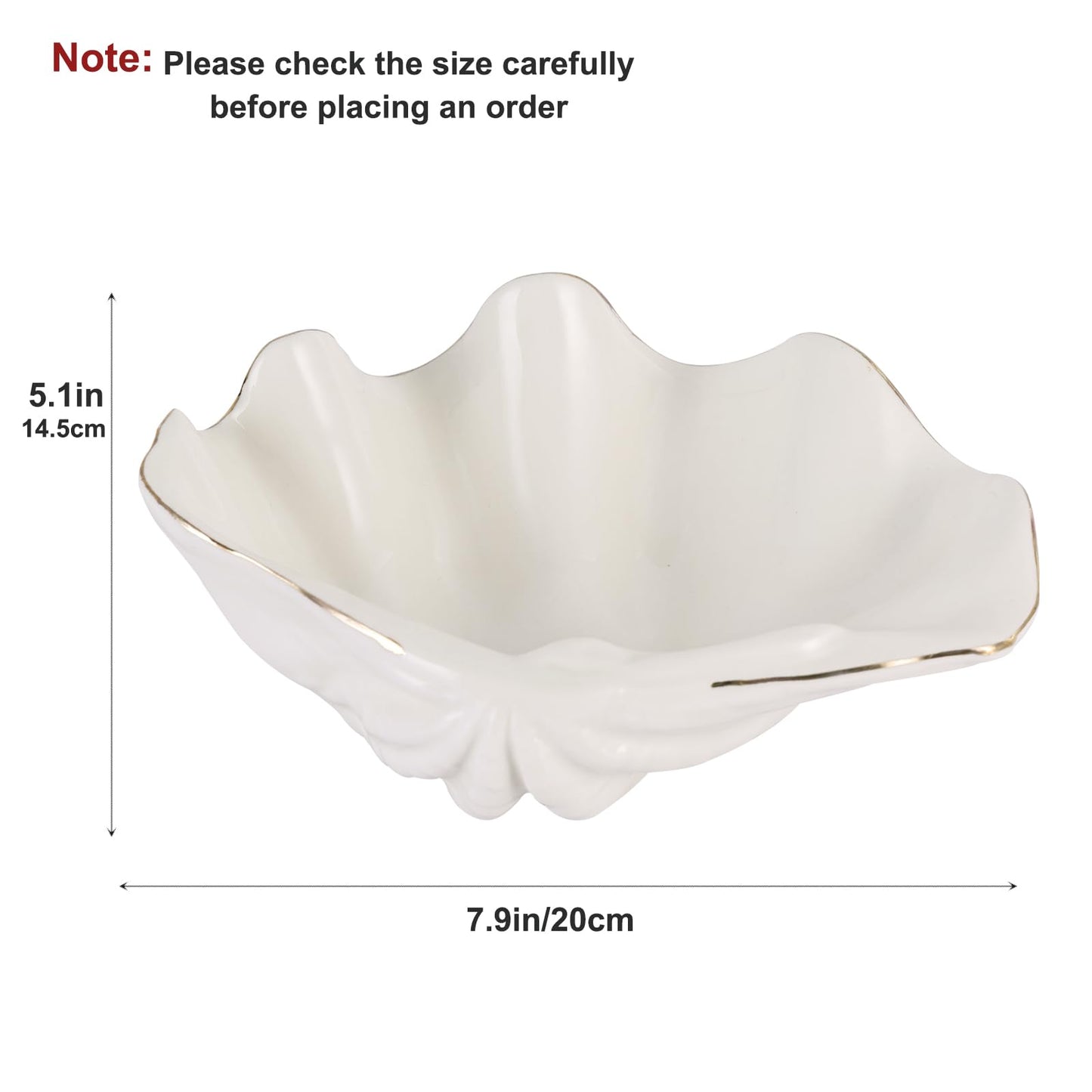 XIYOUQI White Shell Decorative Bowl – 7.9" Resin Clam Shell with Gold Rim, Coastal Centerpiece for Bathroom Vanity, Entryway, or Living Room, Jewelry Holder, Key Tray, Fruit Bowl, Beach House Decor