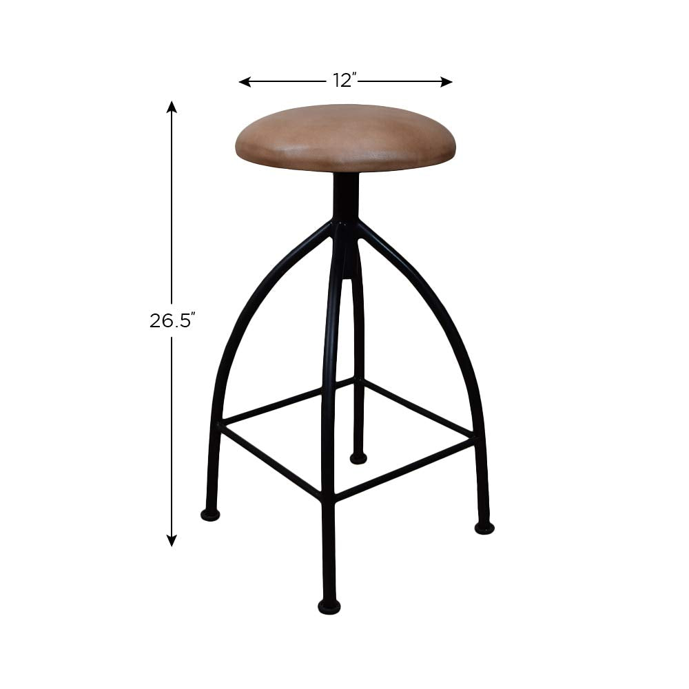 BBH Homes's Handmade Dark Tan Round Shaped Iron & Leather Bar Stool 13.77x13.77x25.99 AMBBHBAC9051