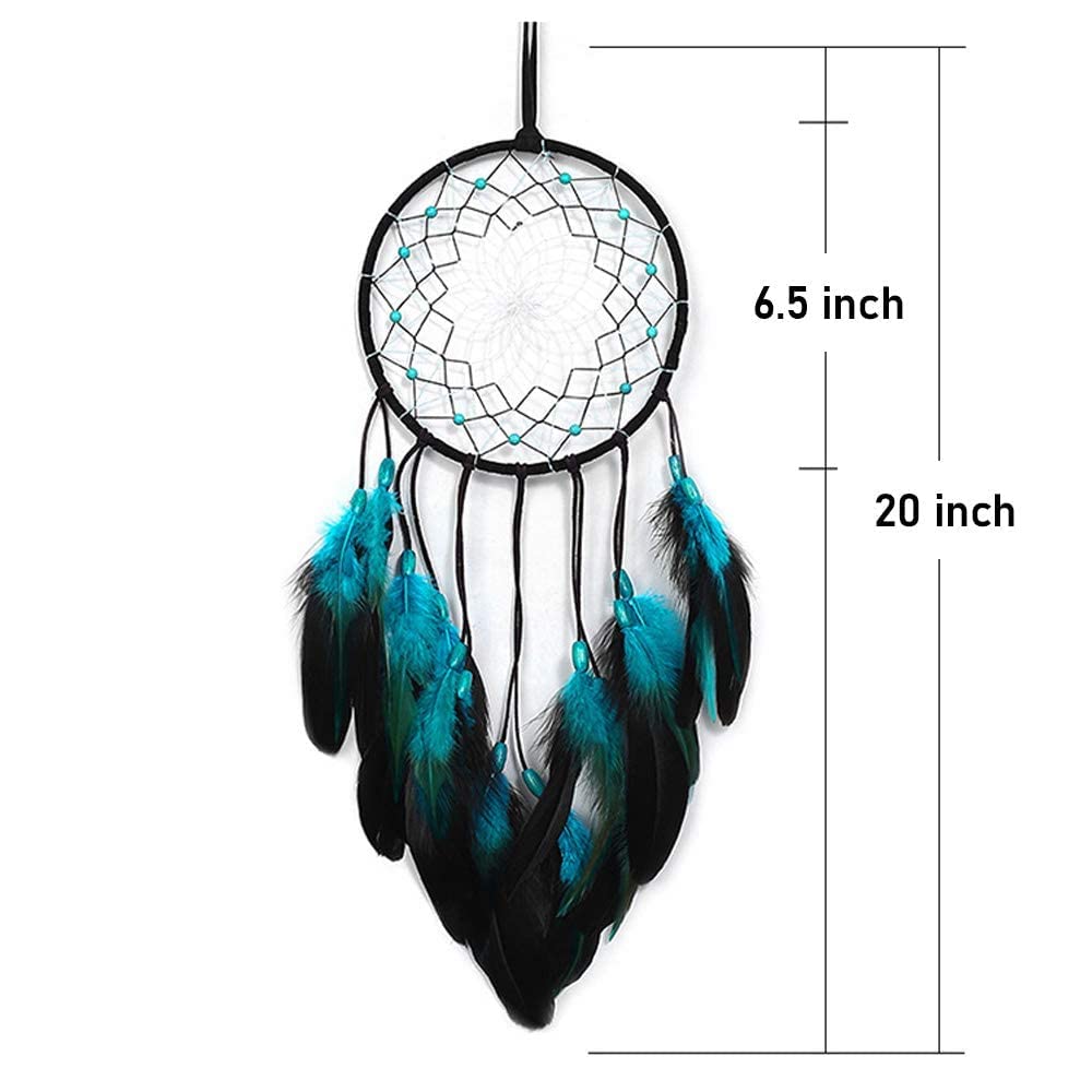 Blue Dream Catchers Handmade, Boho Traditional Circular Net for Wall Hanging Decor, Bedroom Kids, Home Decoration, Art Ornament Craft Gift