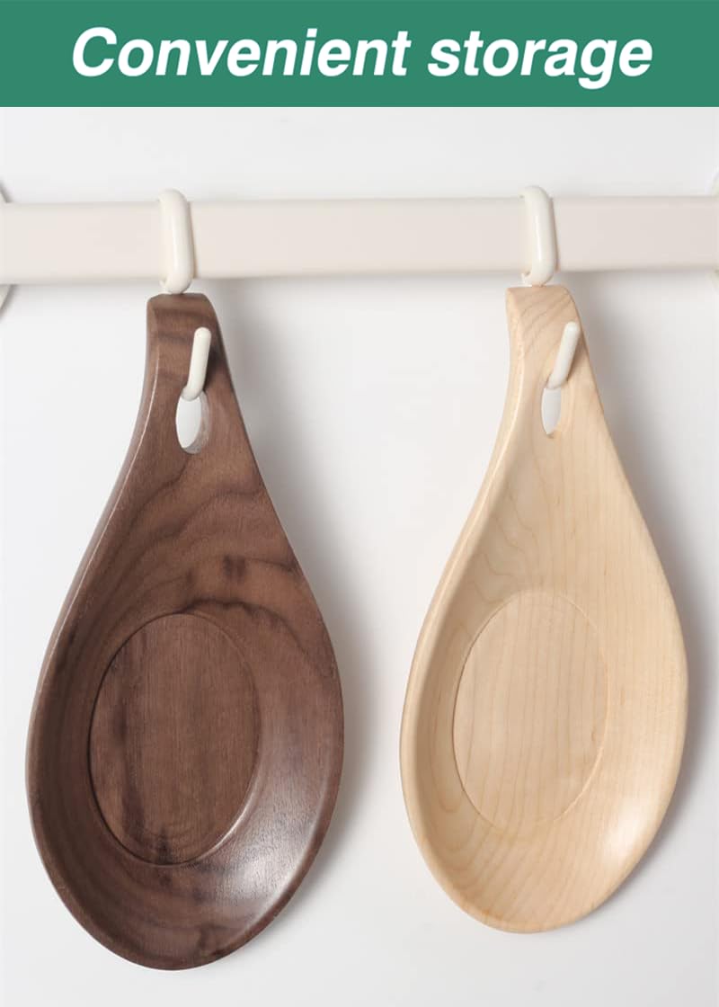 Wooden Spoon Rest for Kitchen, Spoon Holder for Stove Top or Countertop, Perfect Holder for Spatula, Spoons or Tongs(Walnut,Wood)