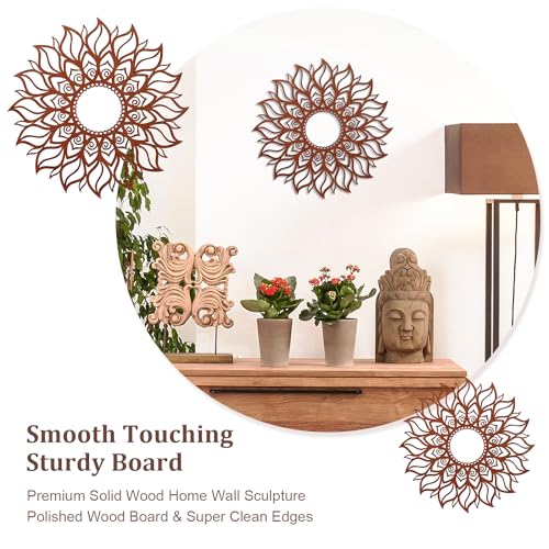 ADDMES 11.8 Inch Sun Wall Art Decor, Wooden Sun Wall Hanging Sculpture, Hollowed-out Mandala Hanging Sign for Indoor Outdoor Home Garden