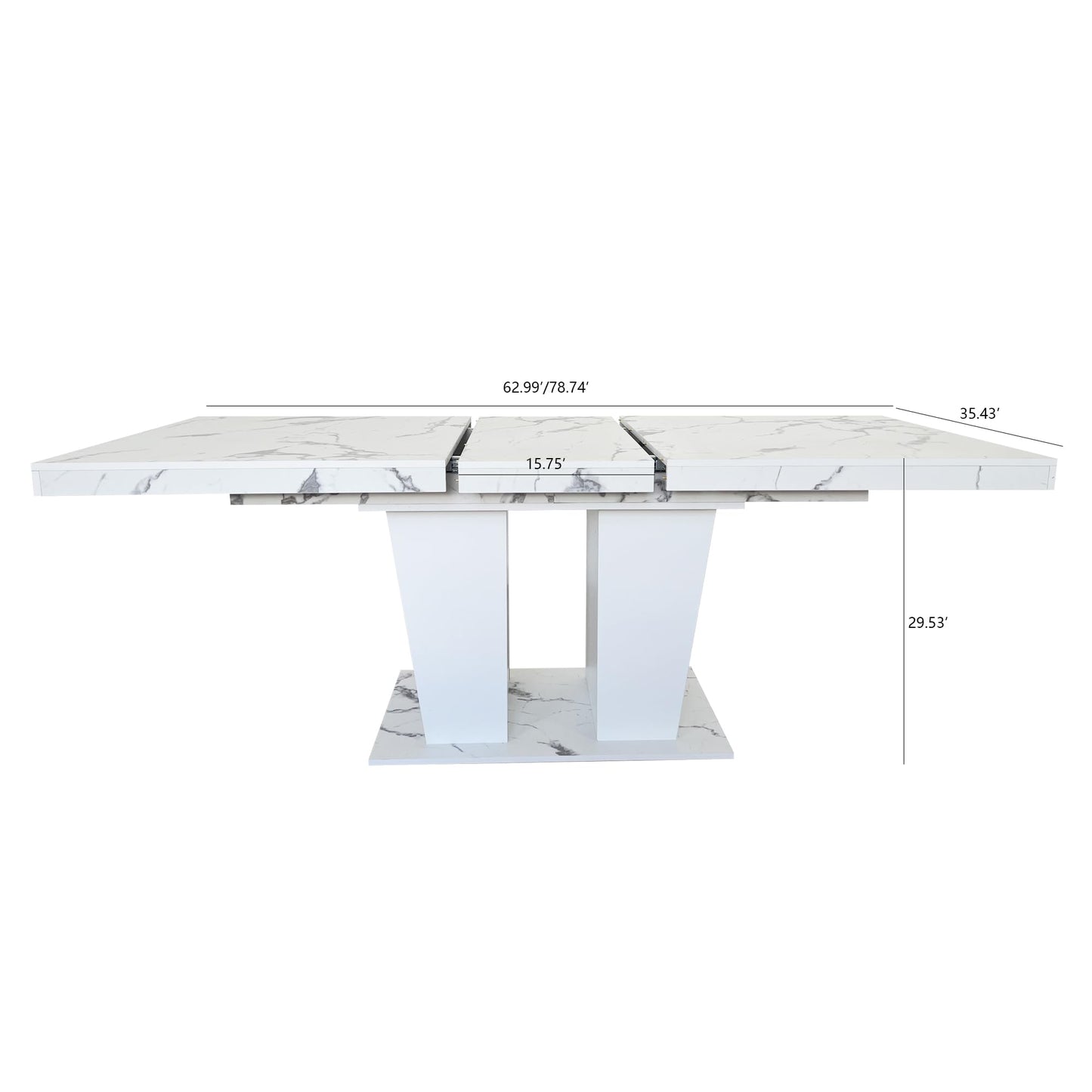 Ball & Cast Expandable Dining Table for 6-10,63-78.74" Kitchen Table W/Heavy Duty Pedestal Base,Rectangular Extendable Dining Room Table for Small Space,White Marble