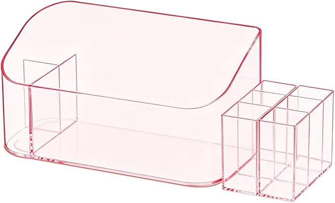 Makeup Tray Holder Organizer Cosmetic Display Case Tabletop Desktop Vanity Countertop Bathroom Wall Cabinet Medicine Storage Box 9 Dividers 2 Removable Women Ladies Girls Gifts Crystal Pink 1 PACK