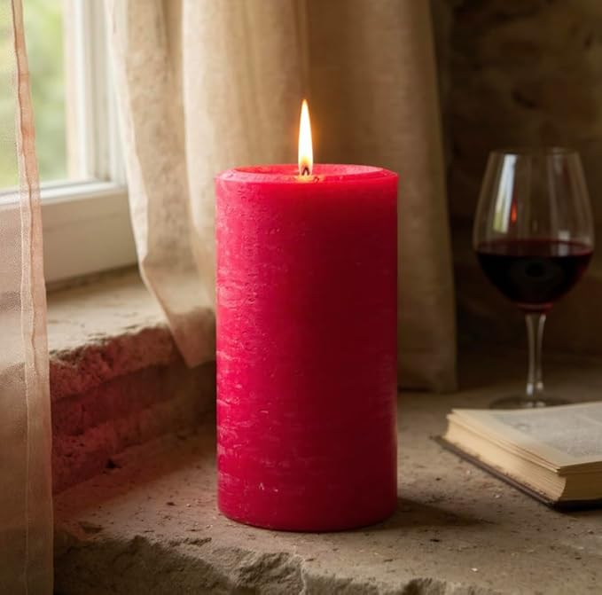Mister Candle Rustic Red Pillar Candle ??3" x 6" Handmade Unscented Solid Color ??80 Hour Long Burn ??Holiday Candle for Christmas Décor, Weddings, Centerpieces & Rustic Home Decorations