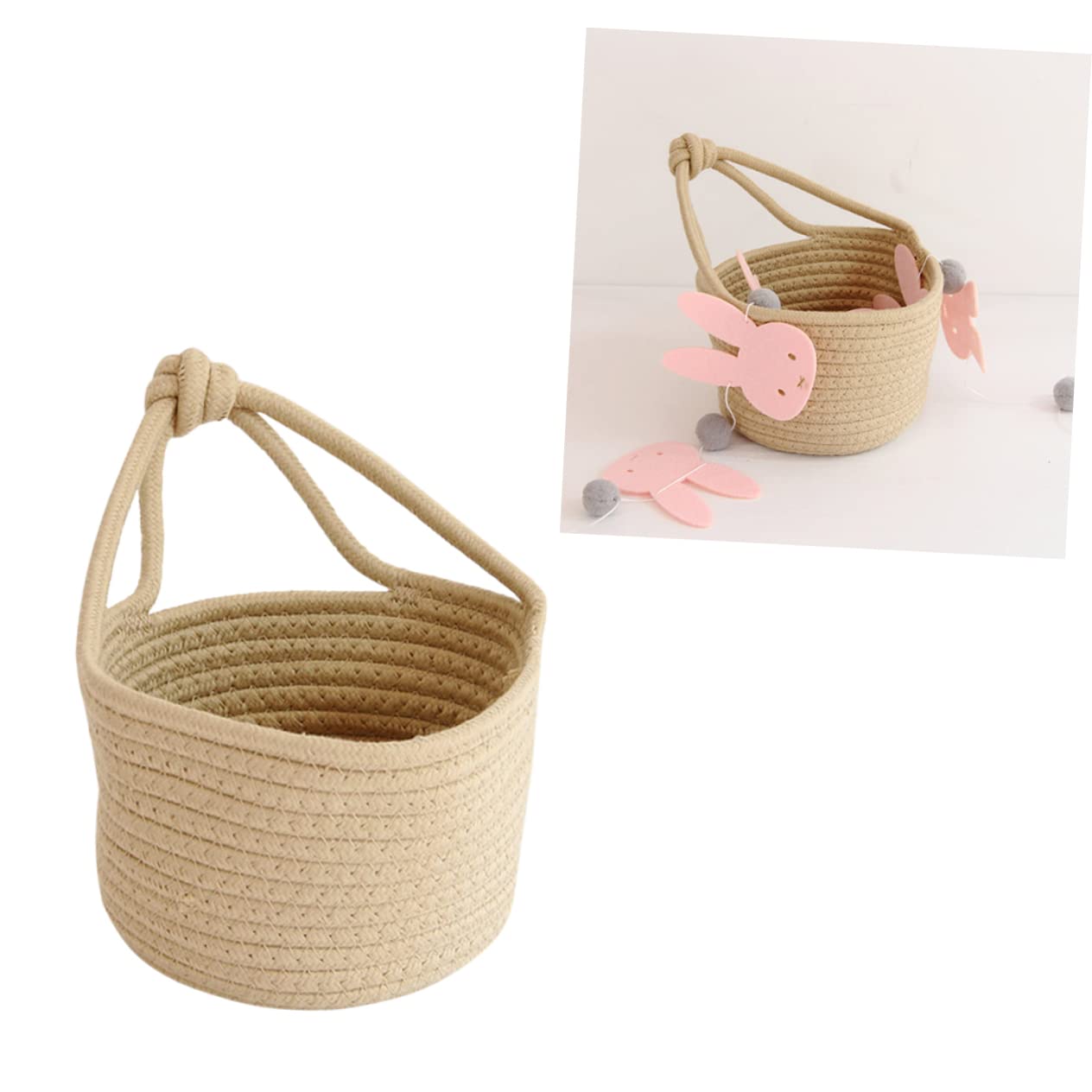 HOLIDYOYO Round Rope Containers Small Hanging Basket Woven Storage Basket Khaki Home Organization