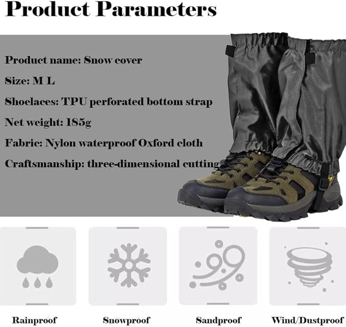 Leg Gaiters, Waterproof,Lightweight and Adjustable, Snow Boot Gaiters, for Men and Women Hiking, Walking, Hunting, Backpacking,Skiing, Mountaineering
