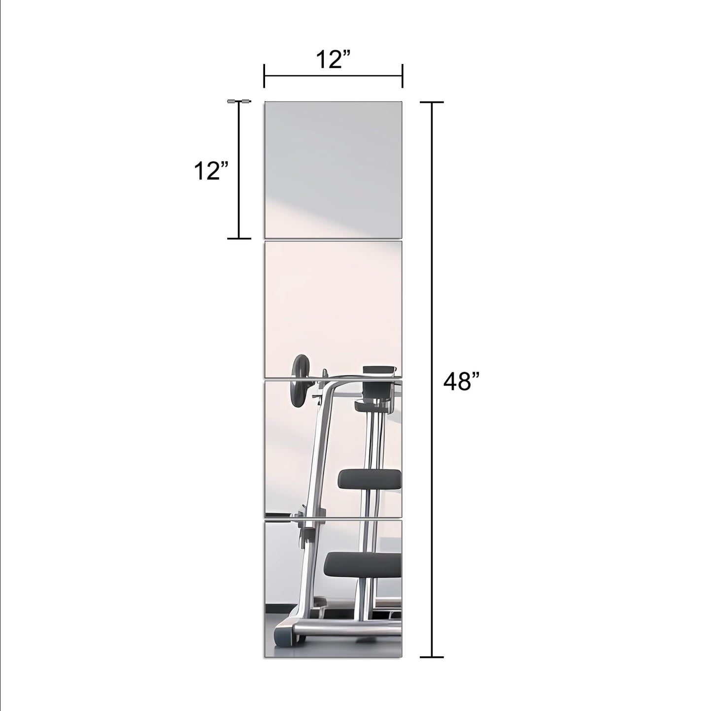 Ruomeng Full Length Wall Mirror Tiles, 12" x 12" x 4Pcs Frameless Wall Mounted Mirror Glass Wall Mirror for Home Gym, Door, Bedroom, Living Room
