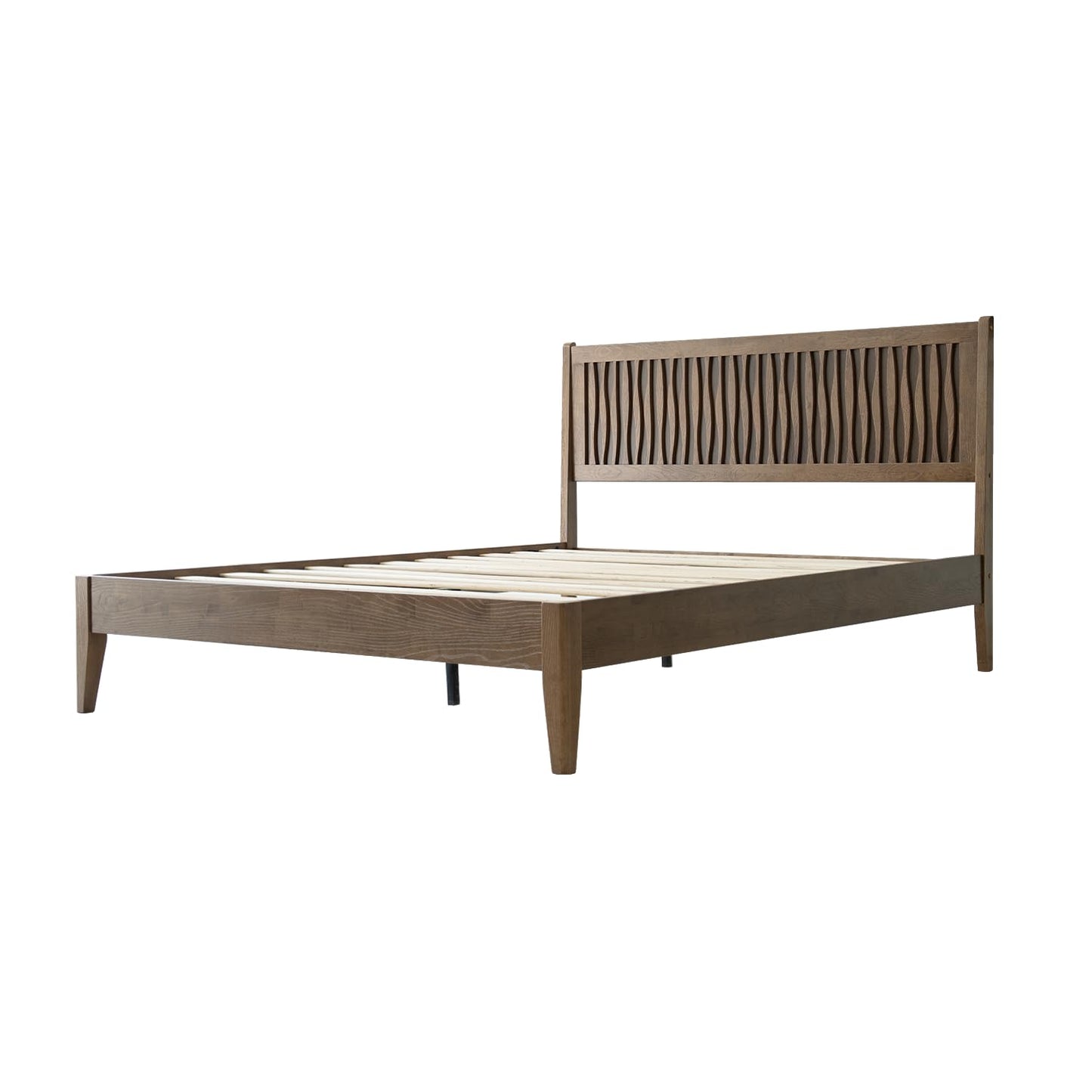 King Size Bed Frame, Solid Wood Platform Bed with Headboard & Footboard, 12 Sturdy Slatted Structure, Central Metal Legs, Easy Assembly, Noise & Anti-Slip, No Box Spring Needed, Barnwood Finish OLK-30